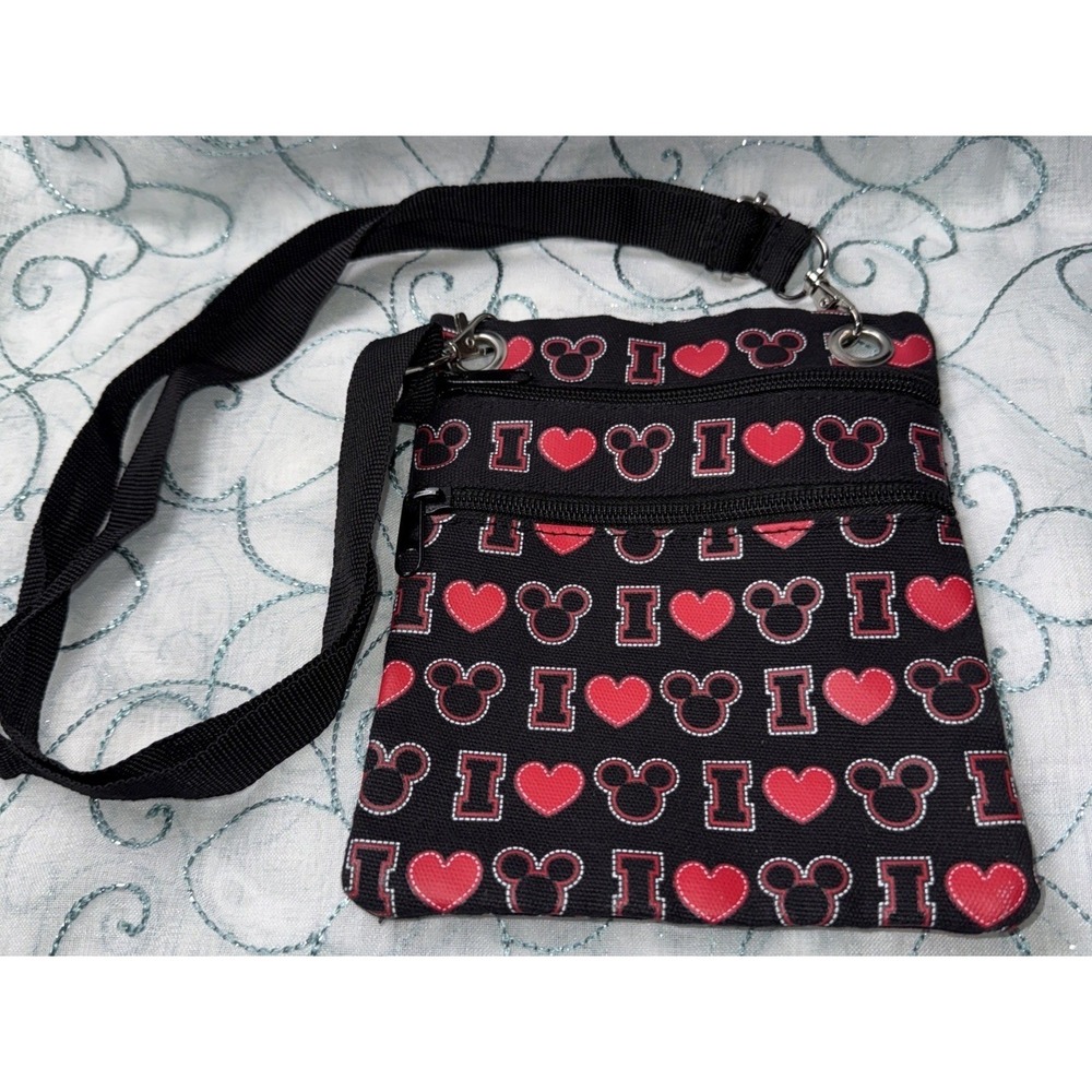 Disney I Love Mickey Mouse Crossbody Messenger Bag Black Red‎ Adjustable Strap